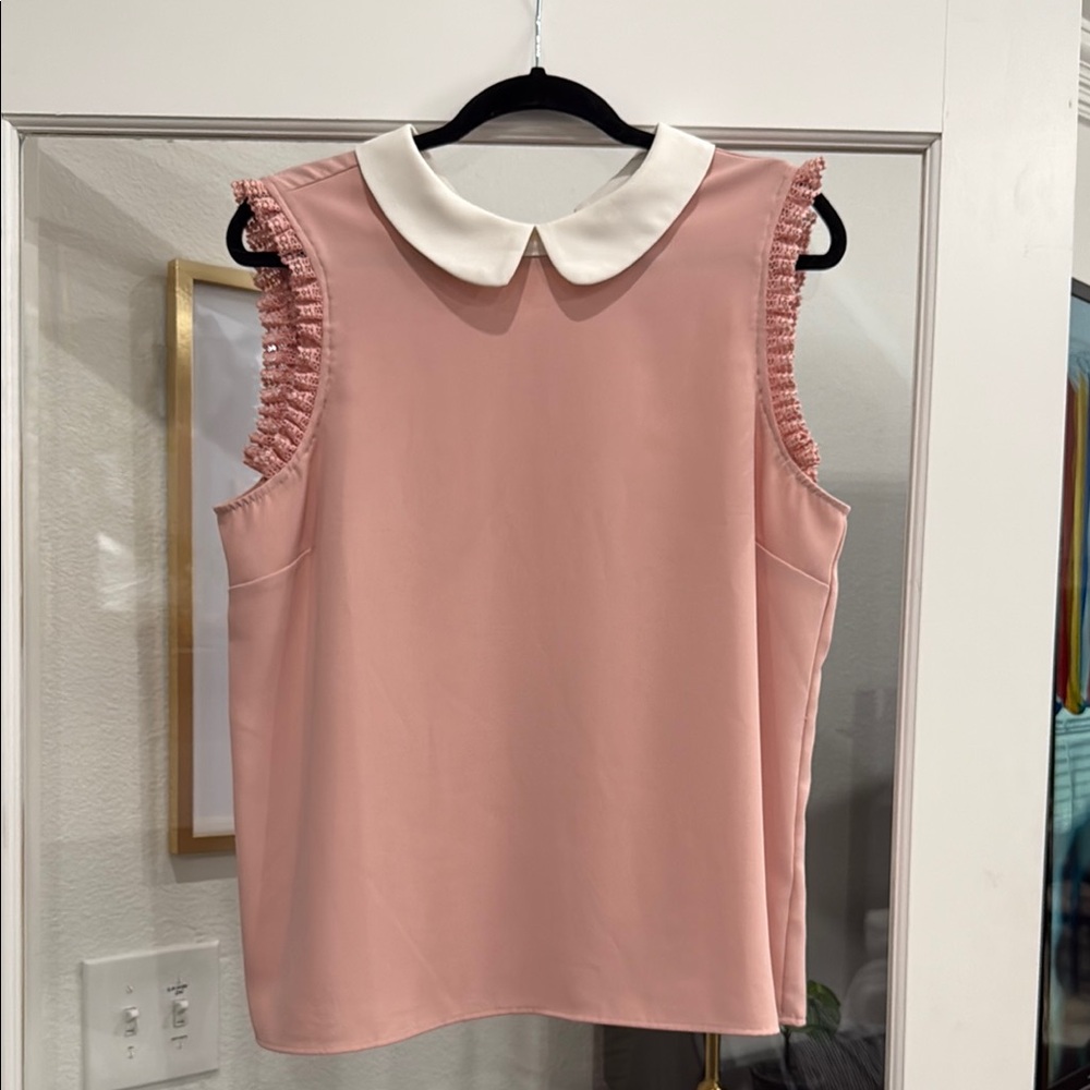 CeCe Pink Sleeveless Top with White Collar